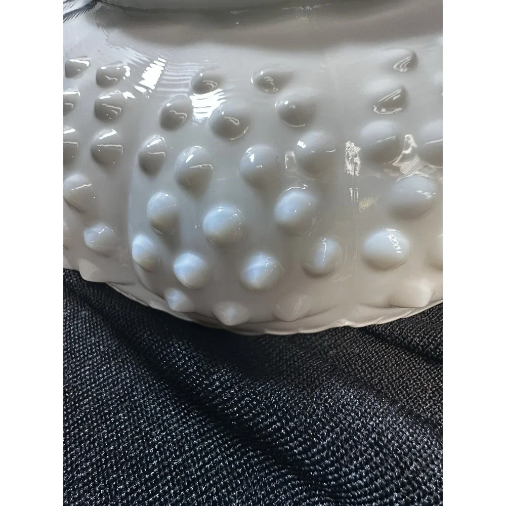 Fenton Hobnail Milk Glass Fluted Edge‎ Chip and Dip Bowl Or Candle Holder